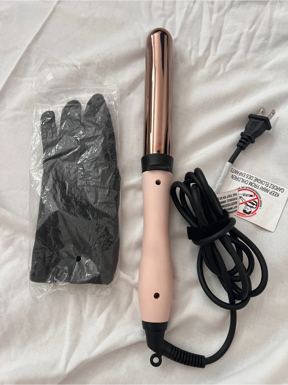 Lange Rose Gold and Light Pink Curling Wand with Heat Glove